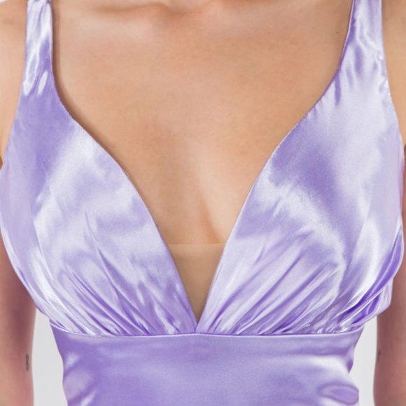 NEW SATIN LONG A-LINE OFF THE SHOULDER SLEEVELESS DRESS WITH ZIPPER BACK GL2963 - Picture 7 of 7